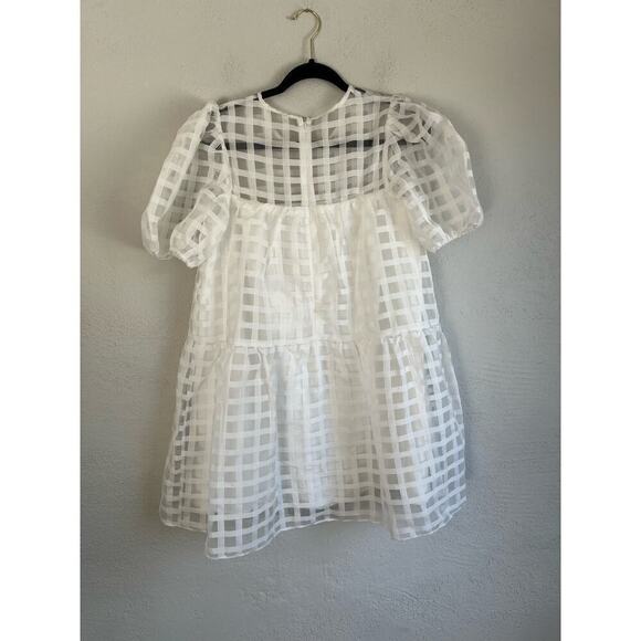 Anthropologie English Factory Woman White Gridded Puff Sleeve Dress, Siz… - Picture 10 of 11
